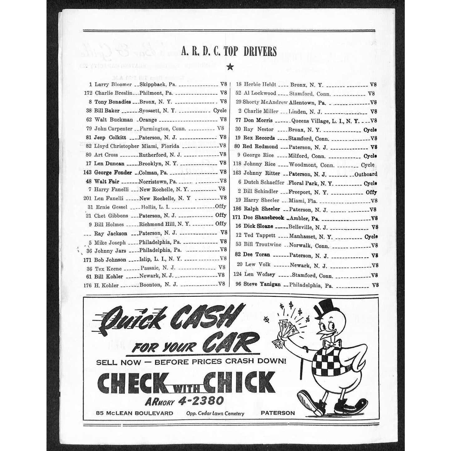 Hinchliffe Stadium Midget Auto Races 9/20/1946 Program George Rice 4pp Scarce