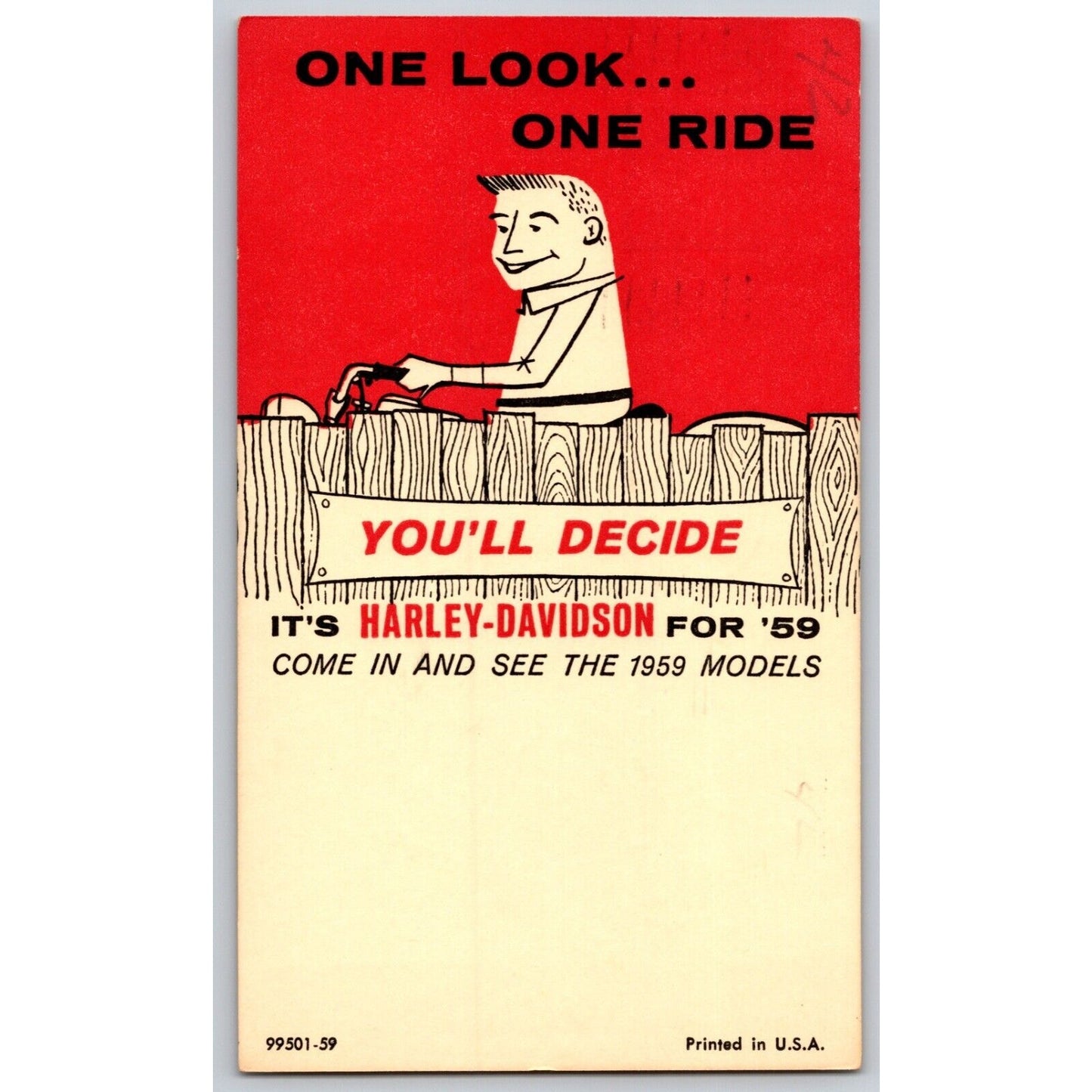 Harley Davidson Dealer Postcard 1959 Models PM 1960 Original VGC Scarce