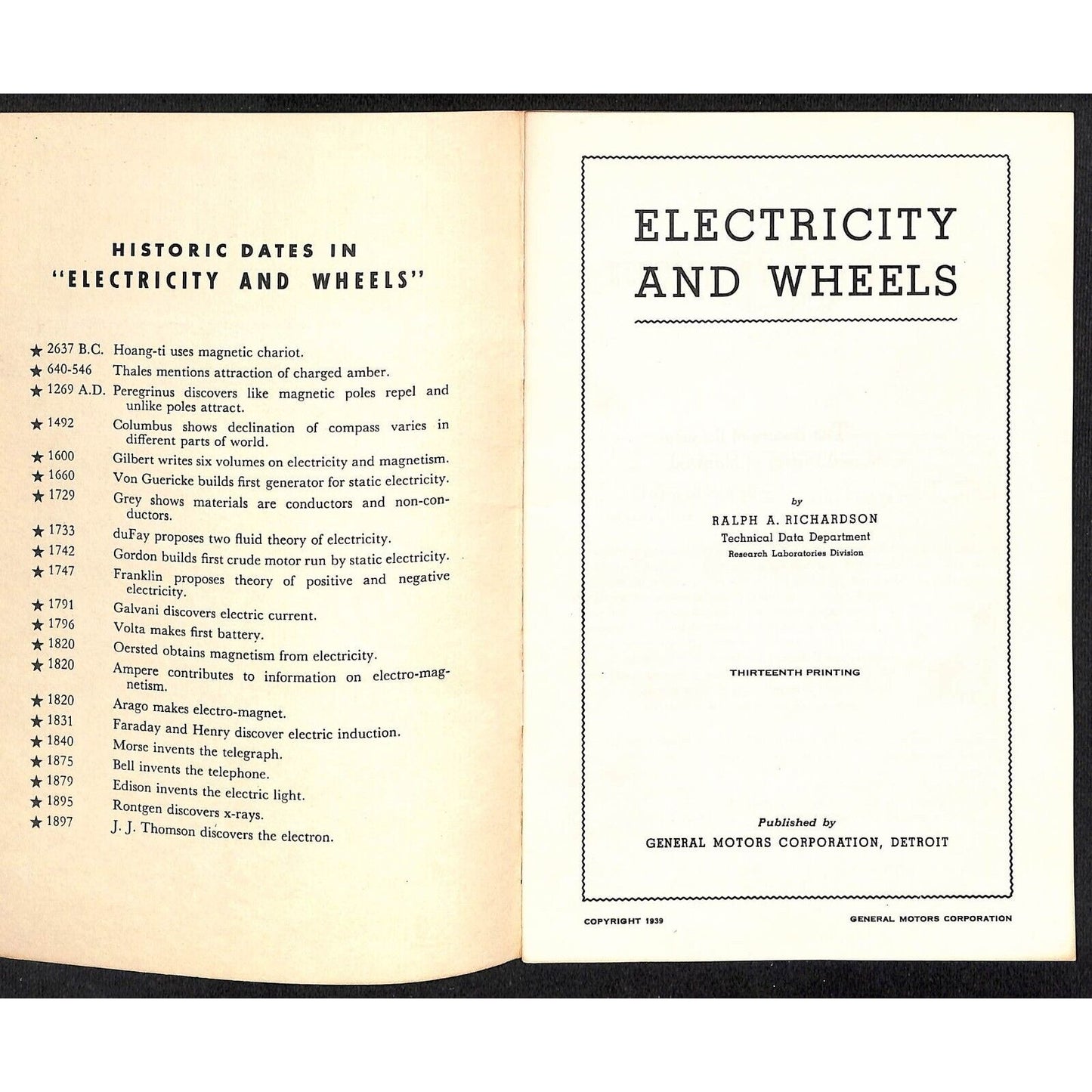 General Motors 1939 "Electricity and Wheels" Booklet 32p VGC