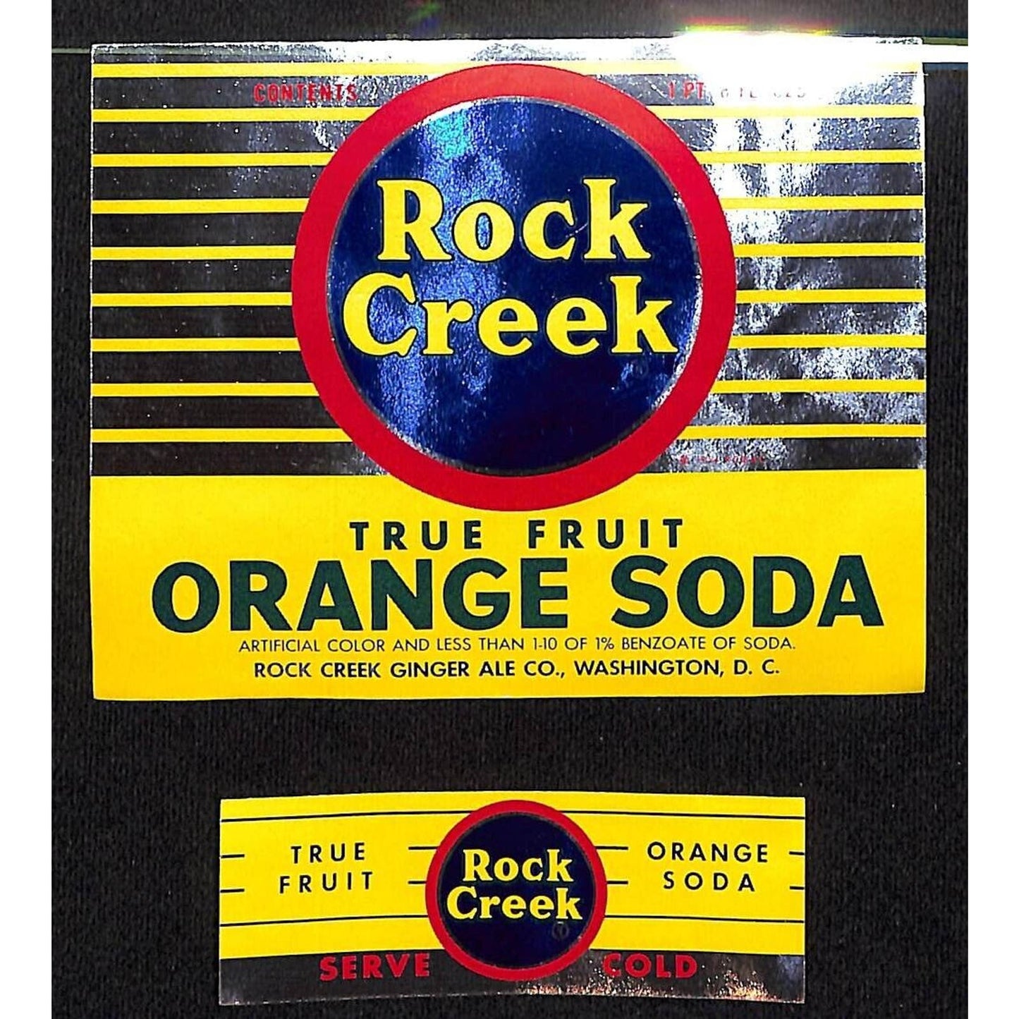 Rock Creek Orange Soda Paper Label Set Washington, DC c1954 VGC Scarce