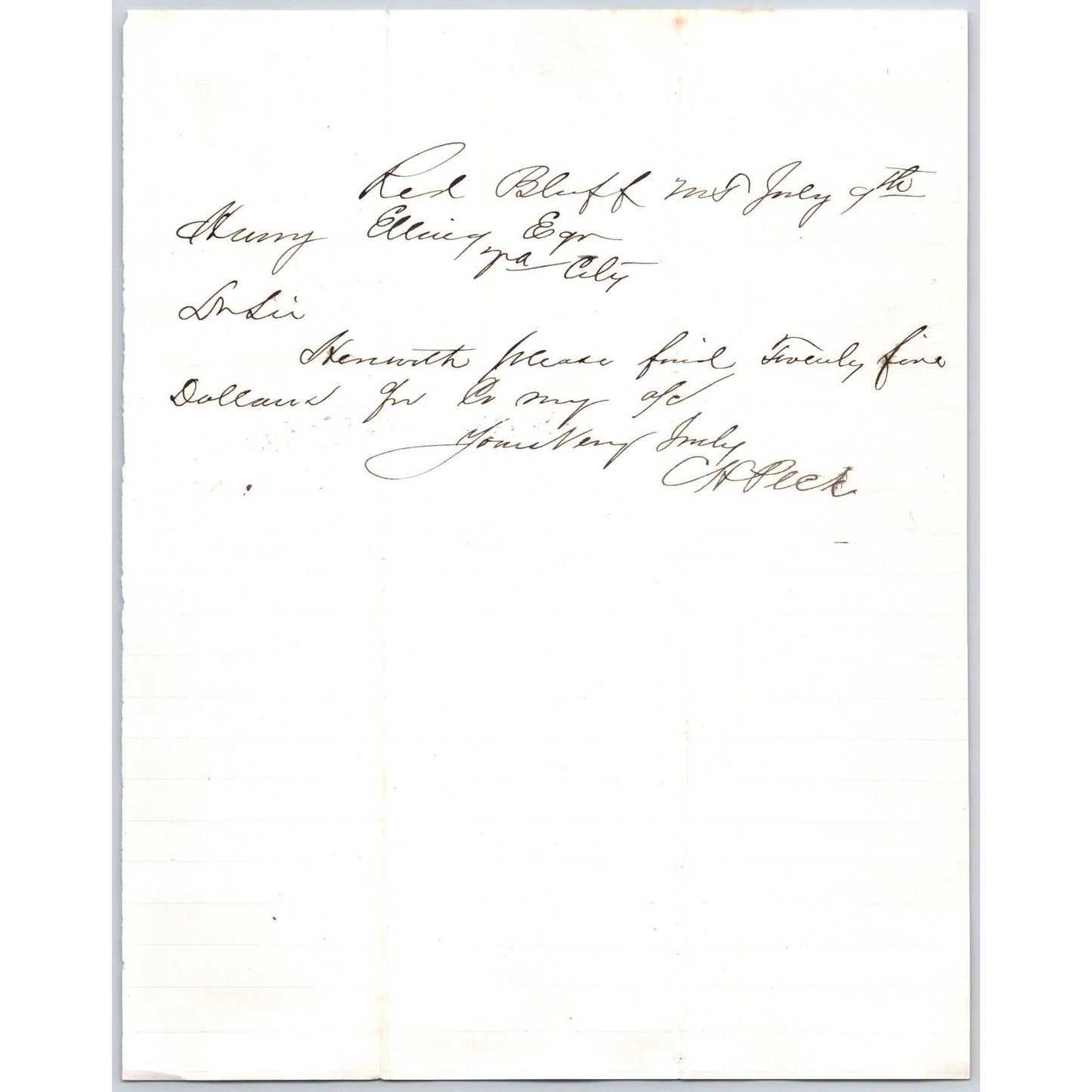 July 4th 1881 C.H. Peck Red Bluff, MT ALS to Henry Elling* Virginia City, MT