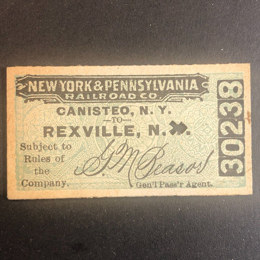 New York & Pennsylvania Railroad July 17 1917 Rexville, NY Ticket #30238