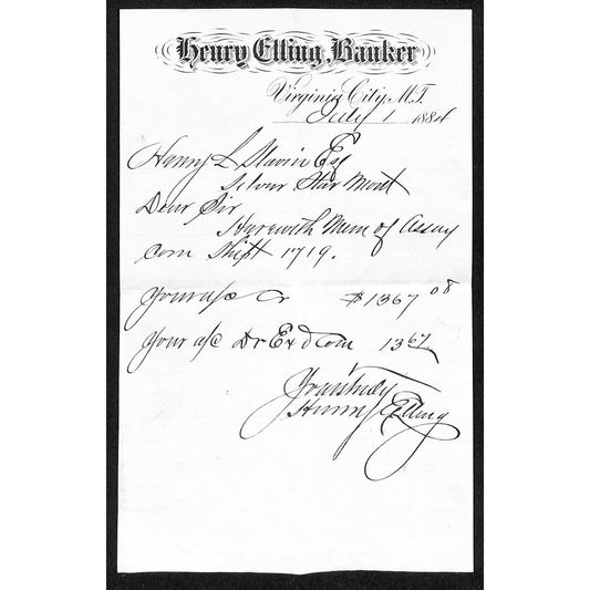 1884 Henry Elling, Banker Virginia City, MT ALS re: Assay