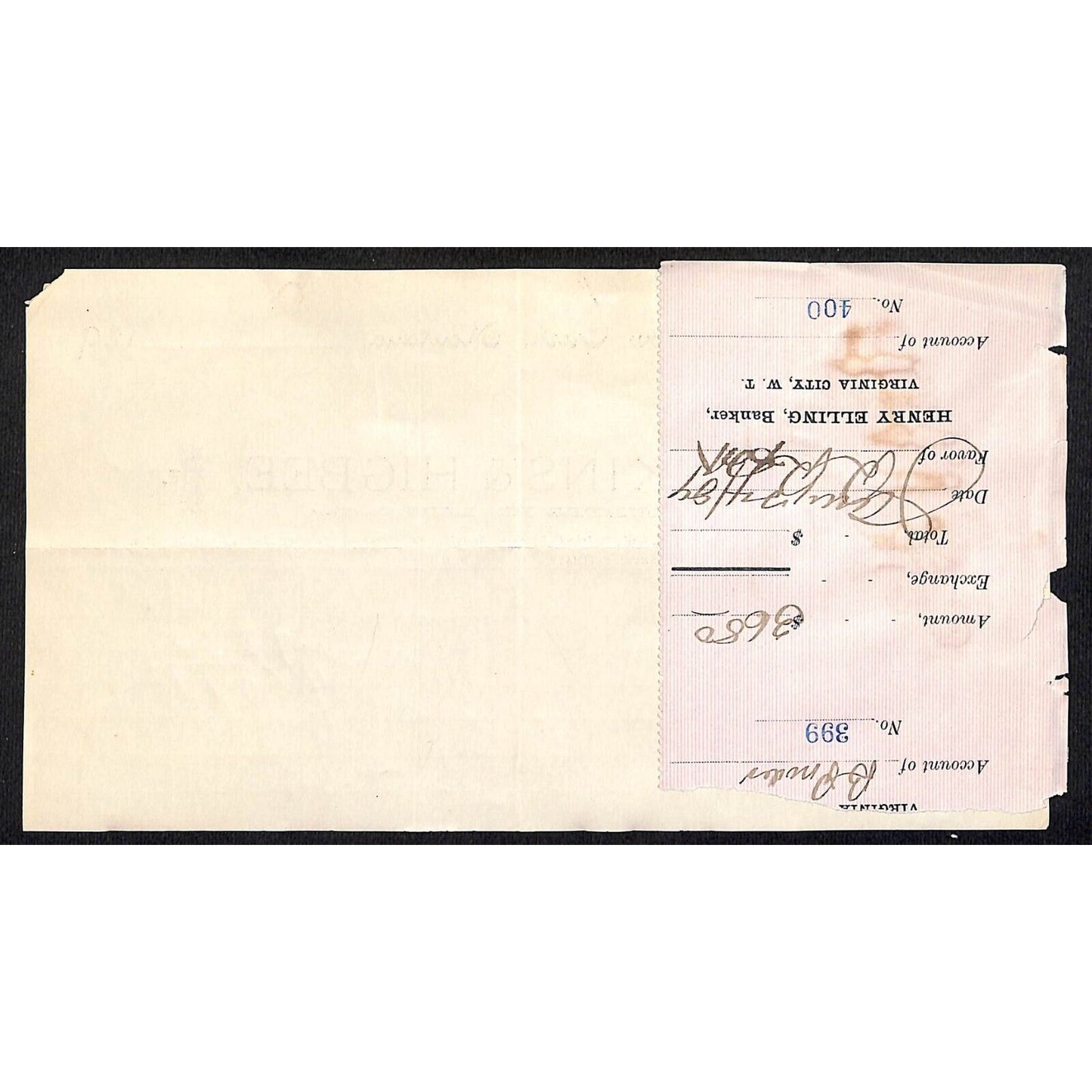 Meadow Creek, MT Hawkins & Higbee Lumber Dealers 1895 Billhead Buford*