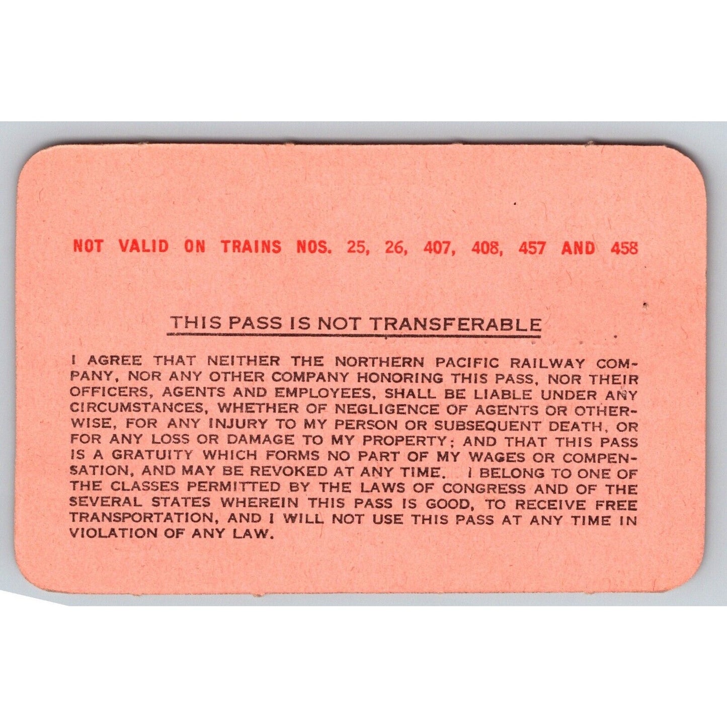 Northern Pacific Railway 1964-65 Yearly Train Pass #677