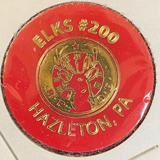 Hazelton, PA Elks #200 c1970's-80's Plastic "One Free Drink" RED Token