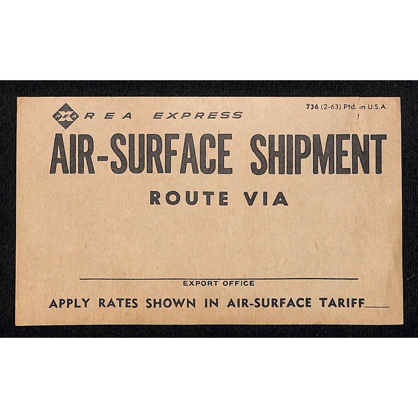 REA "Air-Surface Shipment Route Via" Label Ungummed 3" x 5"