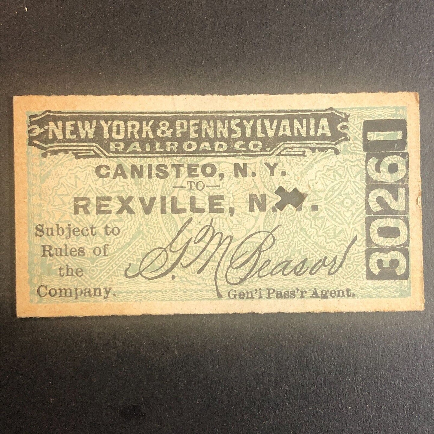 New York & Pennsylvania Railroad July 24 1917 Rexville, NY Ticket #30261