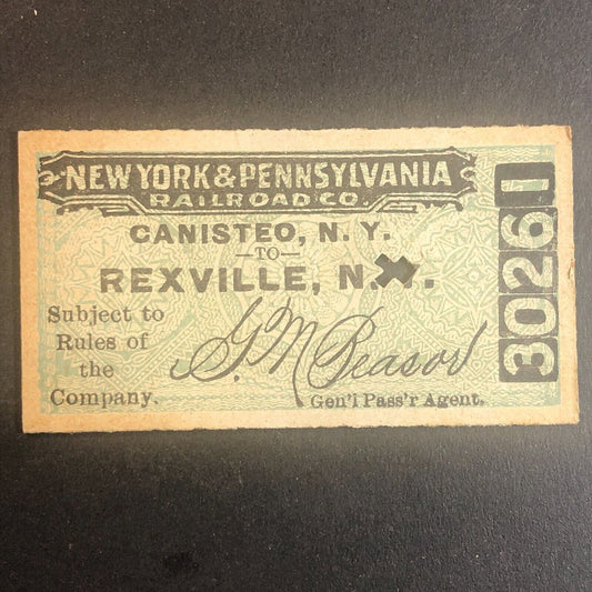 New York & Pennsylvania Railroad July 24 1917 Rexville, NY Ticket #30261