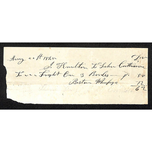 1845 Jabez Knowlton* Newburgh, ME General Store Receipt 50c Freight on 3 Barrels