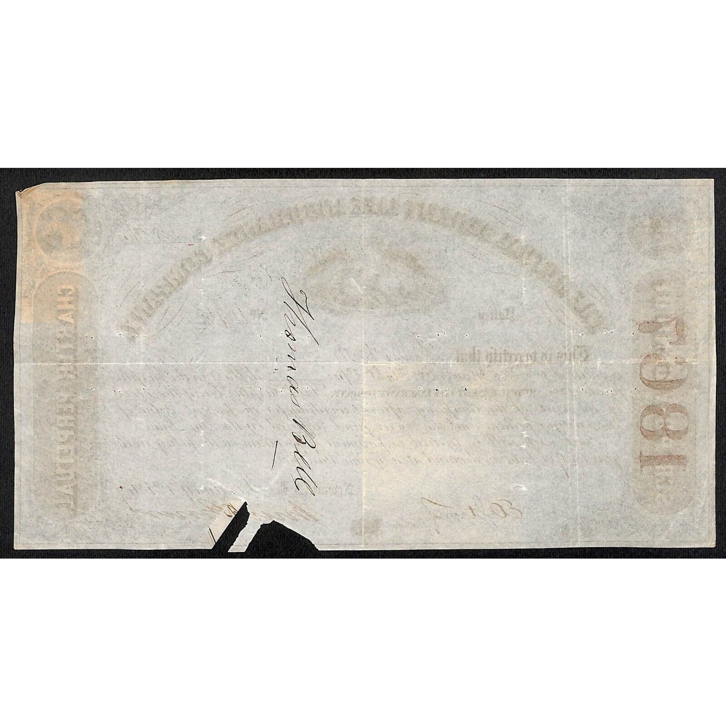 Mutual Benefit Life Insurance Co. 1867 Dividend Certificate to Thomas Bell