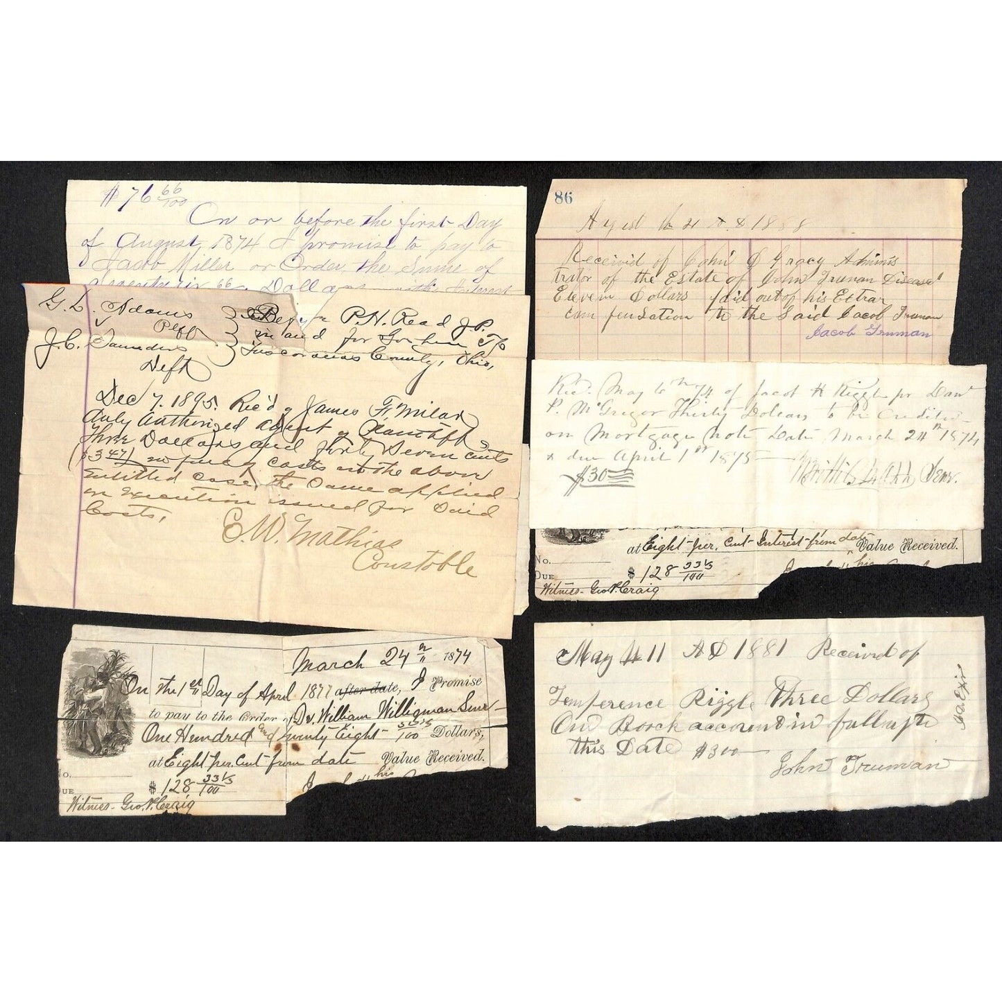 Group of 8 1870's Receipts - Likely Sandusky or New Philadelphia, OH*