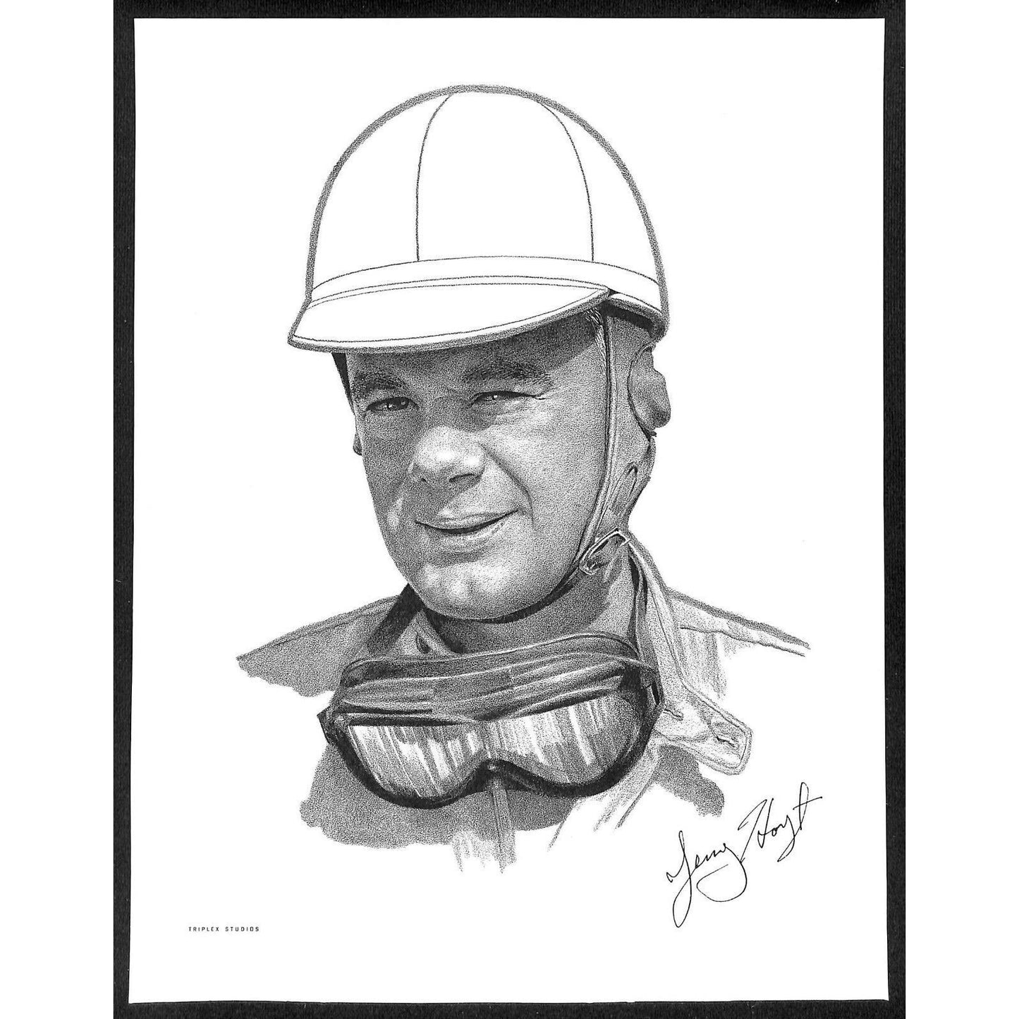 Auto Race Car Driver c1950's Jerry Hoyt Triplex Studios Portrait Art VGC