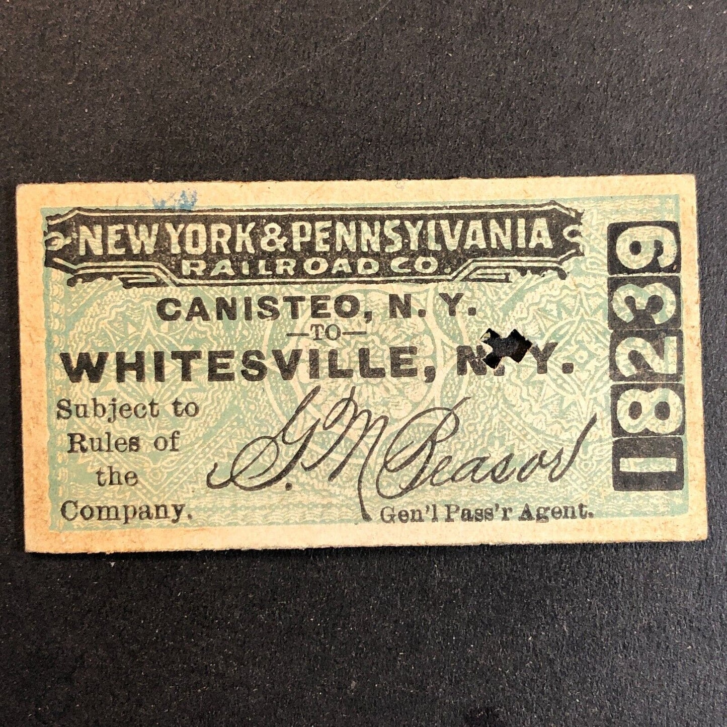 New York & Pennsylvania Railroad July 10 1917 Whitesville, NY Ticket #18239
