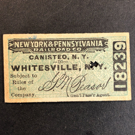 New York & Pennsylvania Railroad July 10 1917 Whitesville, NY Ticket #18239
