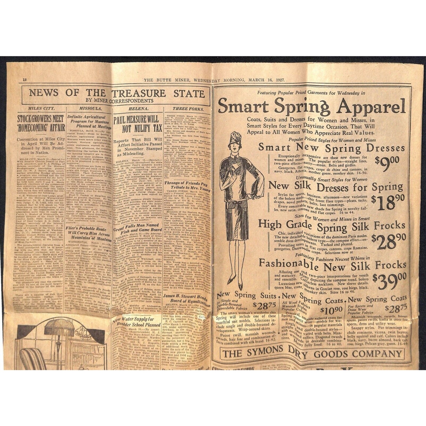 "The Butte Miner" 1927 Single Sheet Newspaper Federal Treasury Headline