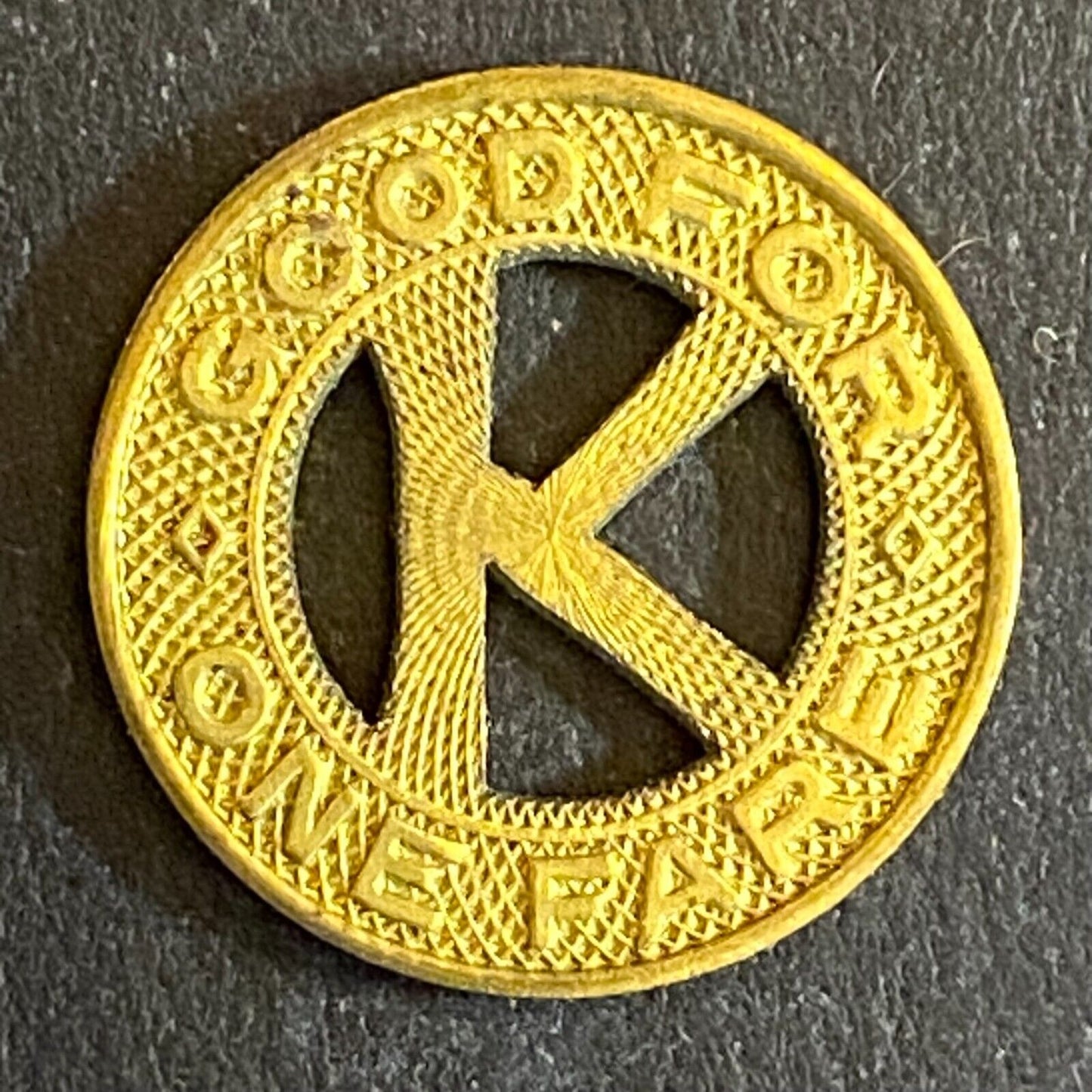 Dept of Transp Kalamazoo, Mich G/F One Fare Transit Token "K" 16mm Scarce