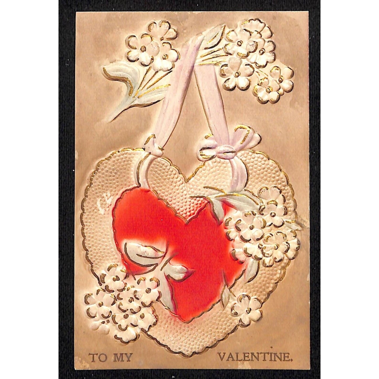 Valentine's Day Postcard "To My Valentine" Embossed Cupid Heart Embossed c1915