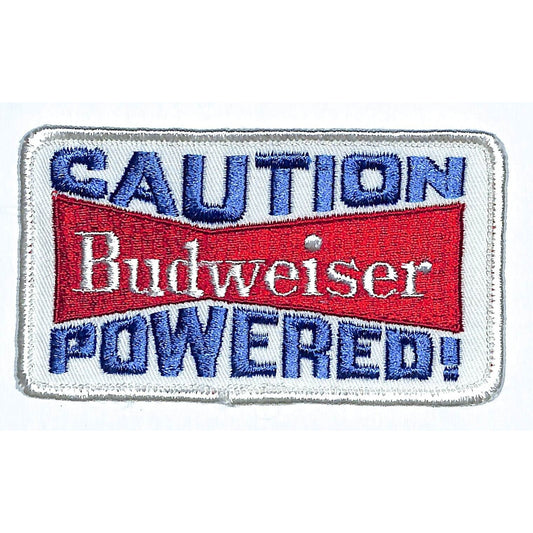 Budweiser Bowtie Patch Vintage Caution Powered 2 1/3" x 3 1/2" VGC NOS c1980's