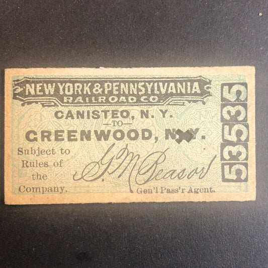 New York & Pennsylvania Railroad July 12 1917 Greenwood, NY Ticket #53535