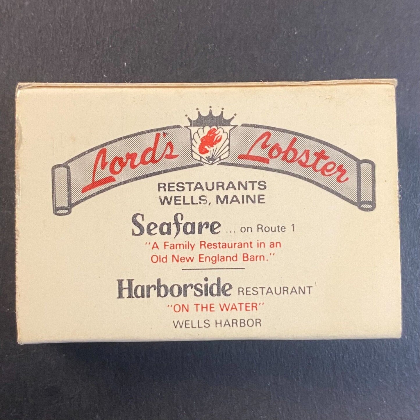 Lord's Lobster Restaurants Wells, ME Vintage Matchbox VGC Scarce