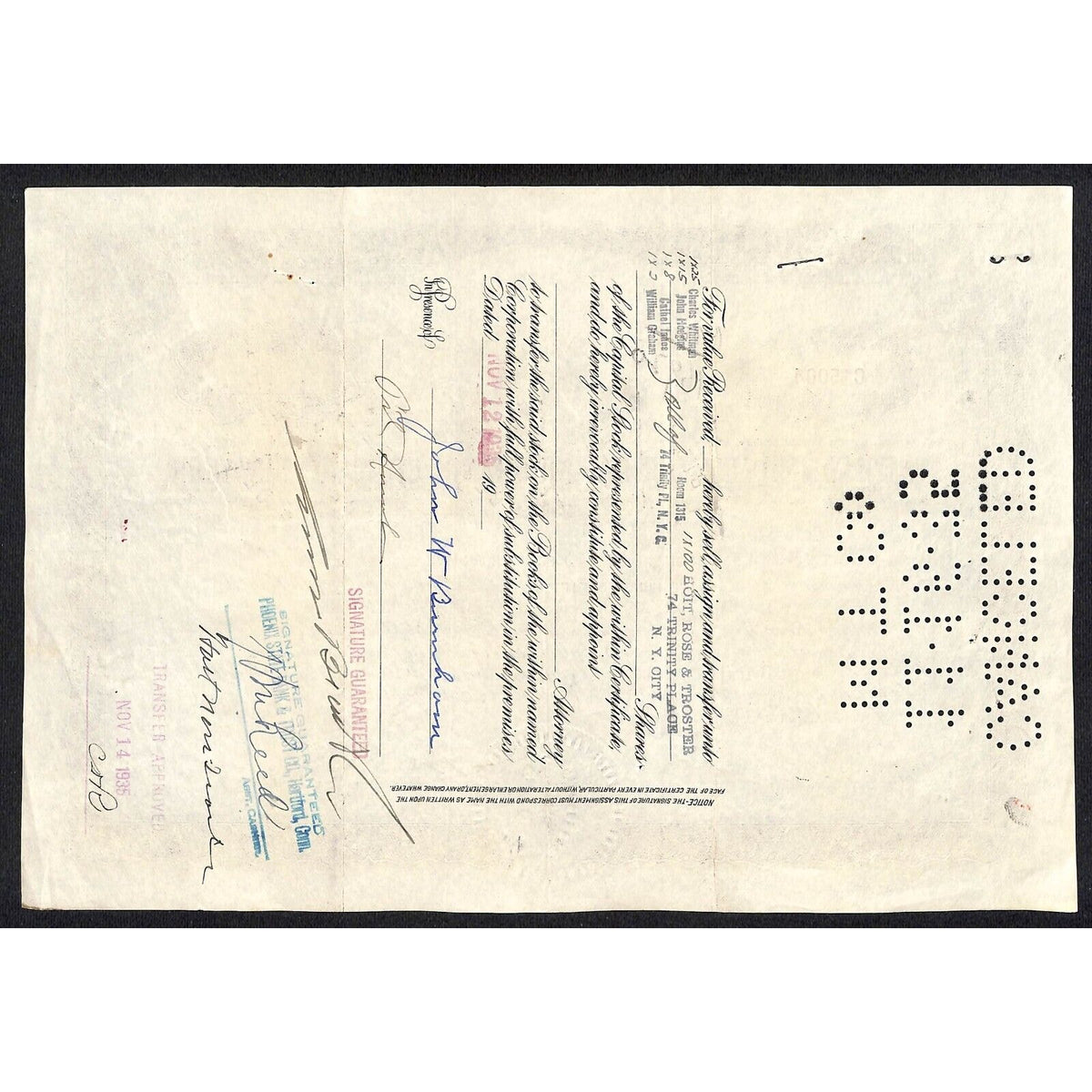 The Baltimore American Insurance Co of NY 1935 Stock Certificate John W. Burnhan