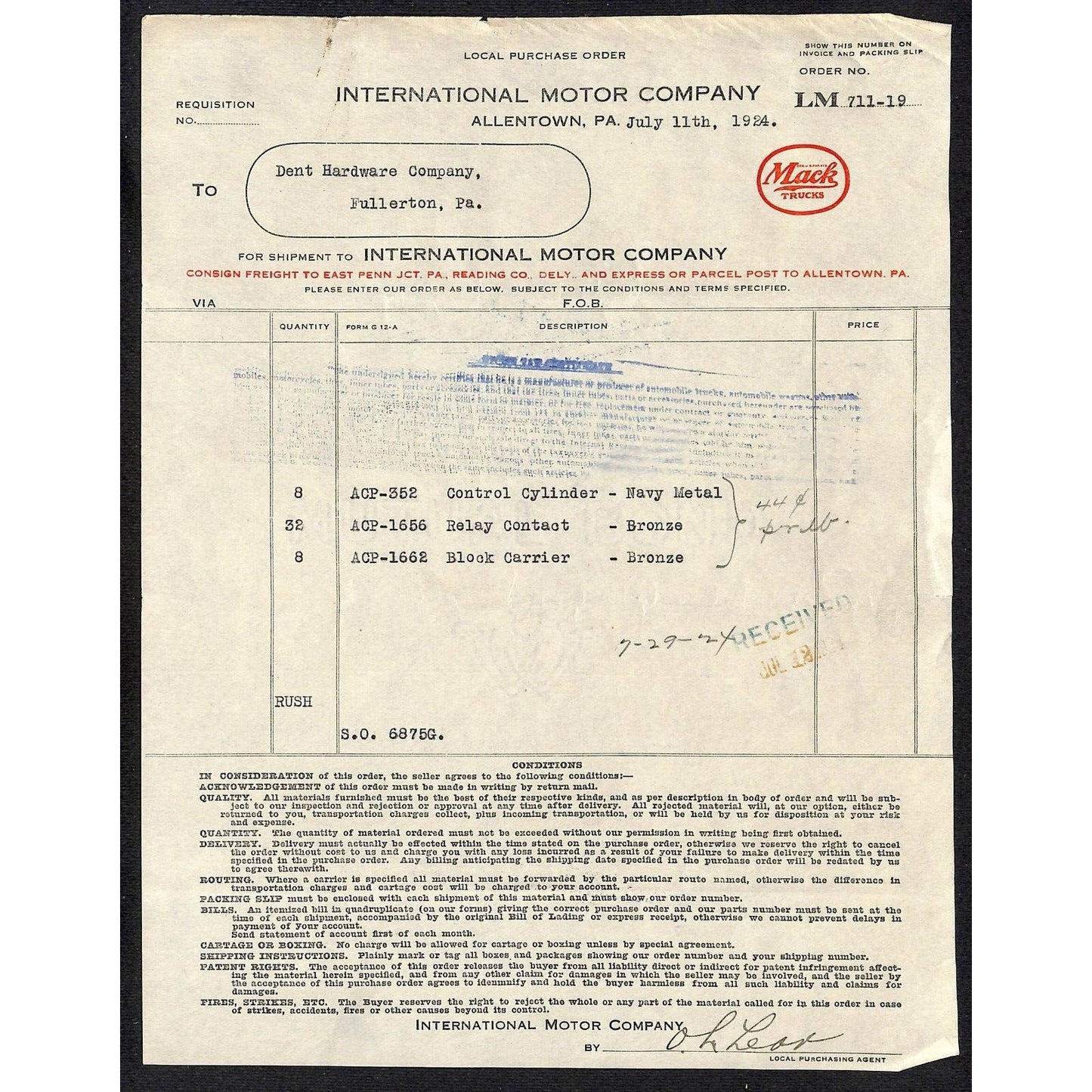 International Motor Co. Mach Trucks 1936 Letterhead