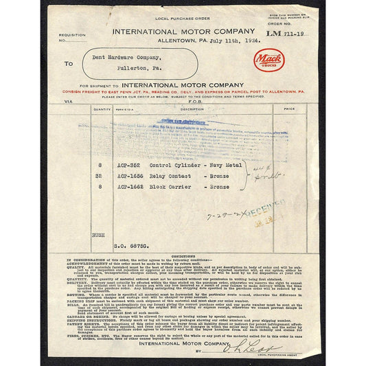 International Motor Co. Mach Trucks 1936 Letterhead