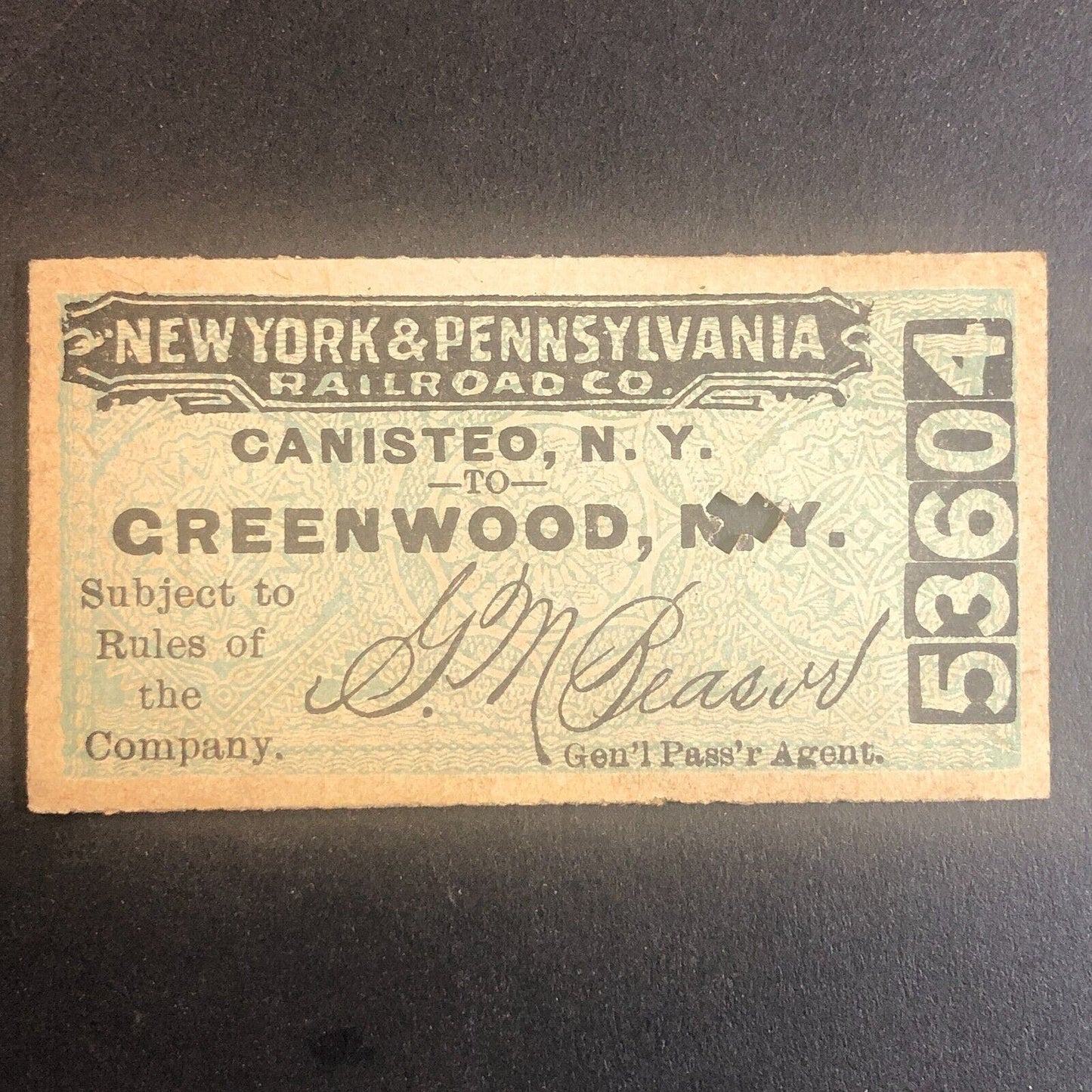 New York & Pennsylvania Railroad July 24 1917 Greenwood, NY Ticket #53604