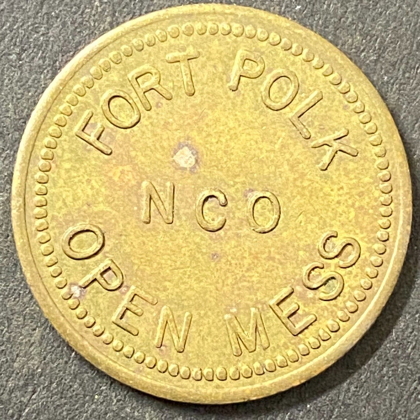 Fort Polk NCO Open Mess G/F 5¢ in Trade Token Brass Louisiana 22mm (#3)