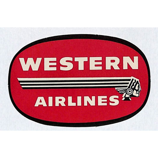 Western Airlines Label Gummed 2" x 3" c1960's VGC