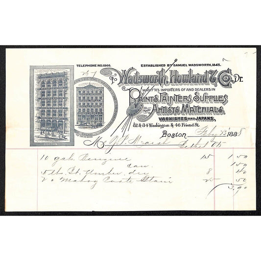 Wadsworth Howland Co. Boston Paints 1888 Billhead to J.P. Marsh Bethel, VT*