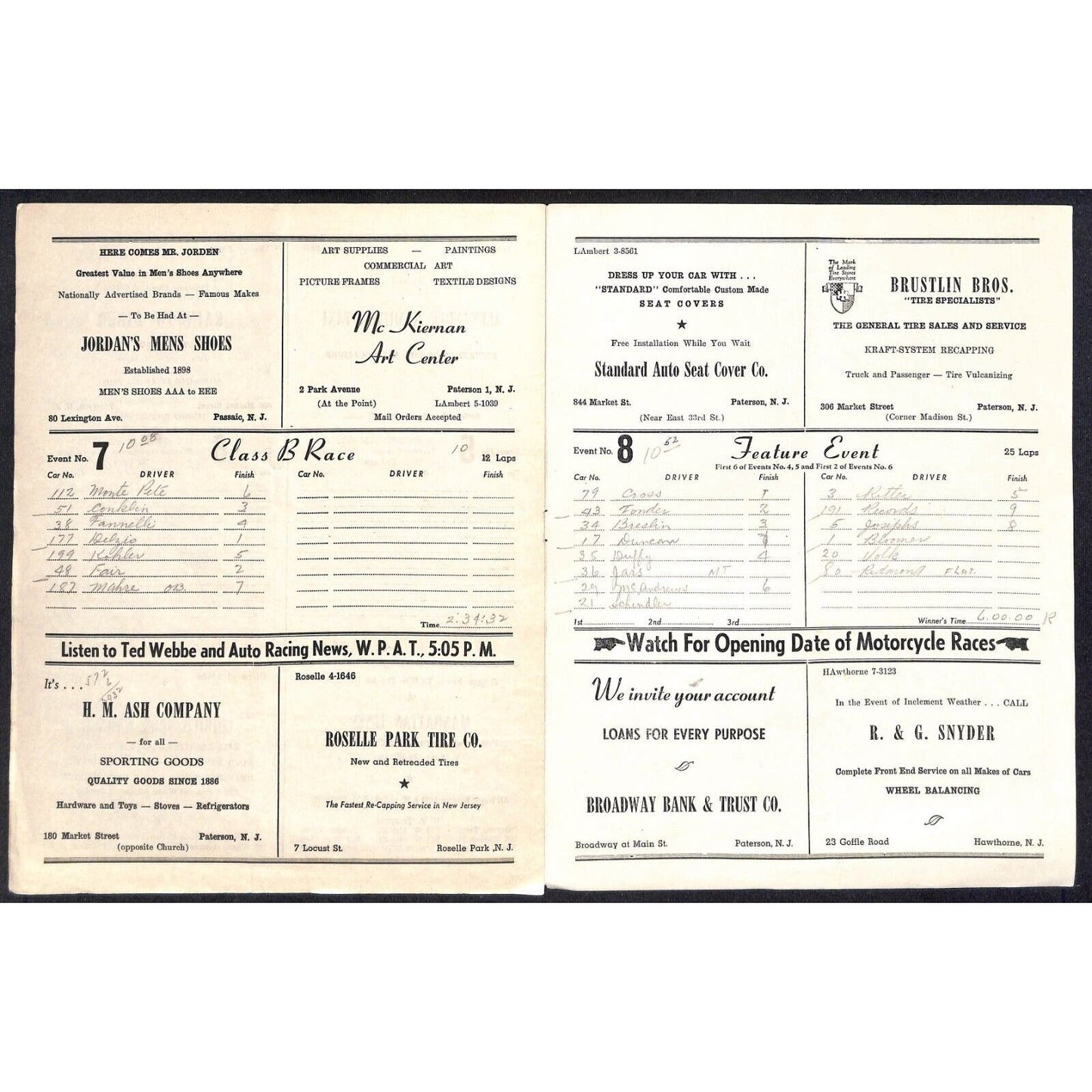 Hinchliffe Stadium Midget Auto Races 5/22/1946 Program Chet Gibbins 4pp Scarce