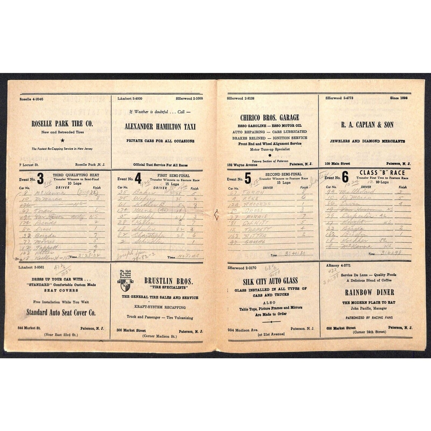 Hinchliffe Stadium Midget Auto Races 8/30/1946 Program Bill Baker 4pp Scarce