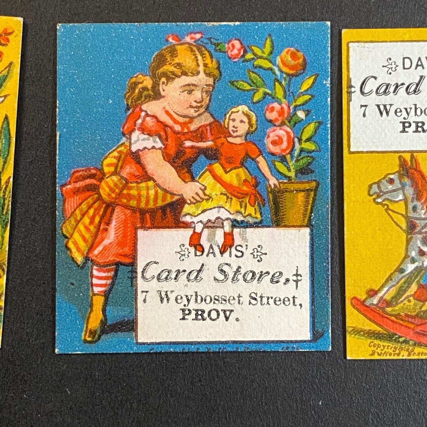 Davis Card Store Providence Group of 6 Small Victorian Trade Cards 1.25" x 1.5"