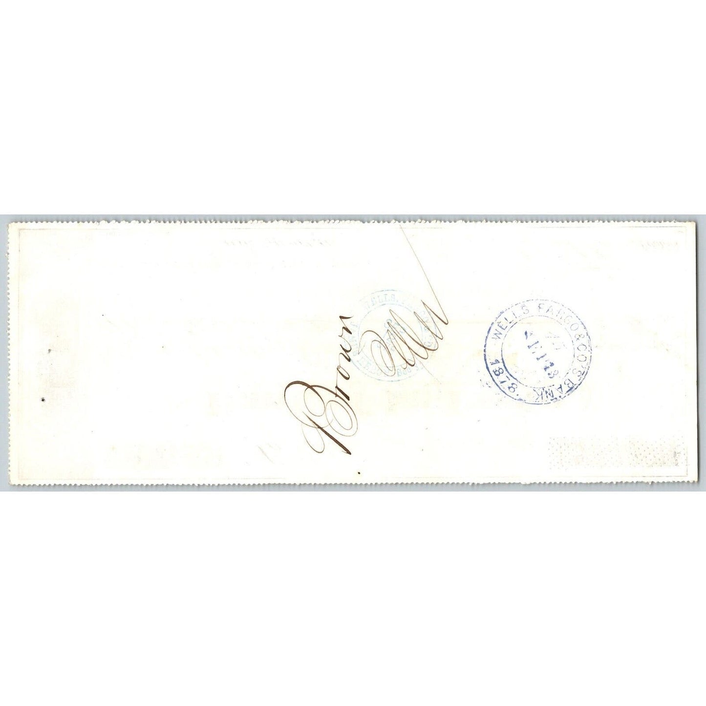 Bank of La Porte Check Wells Fargo 1878 Mining Vignette RN-G1 Rev Stamp #4427