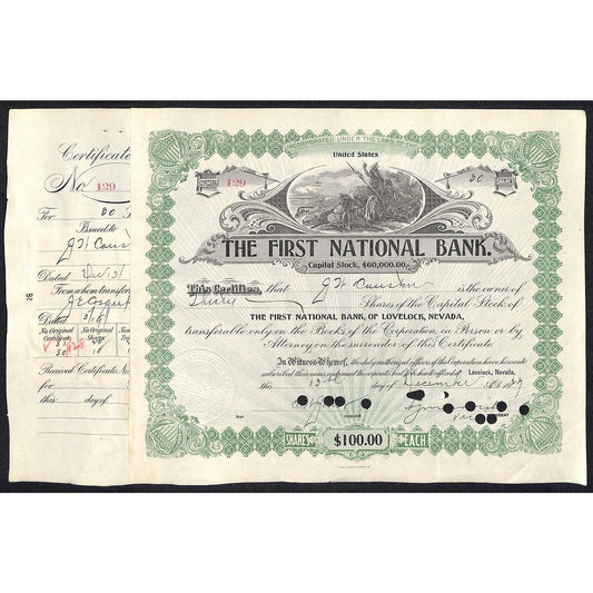 First National Bank of Lovelock, NV 1927 ? Stock Certificate to G.H. Causin ?