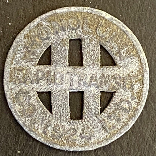 Honolulu Rapid Transit 1924 G/F One Full Fare Transit Token Zinc 16mm Poor (#2)