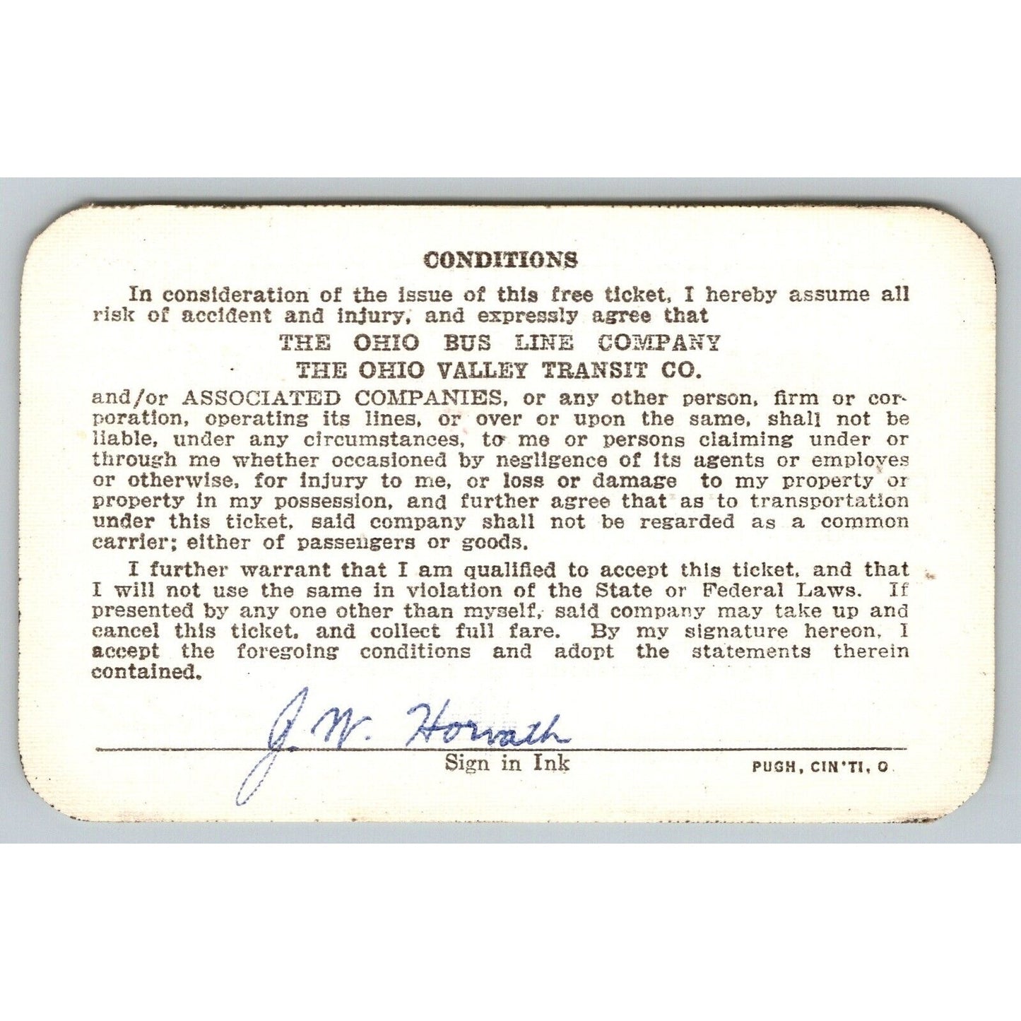 Ohio Bus Lines / Ohio Valley Transit 1964 Annual / Yearly Bus Pass #14