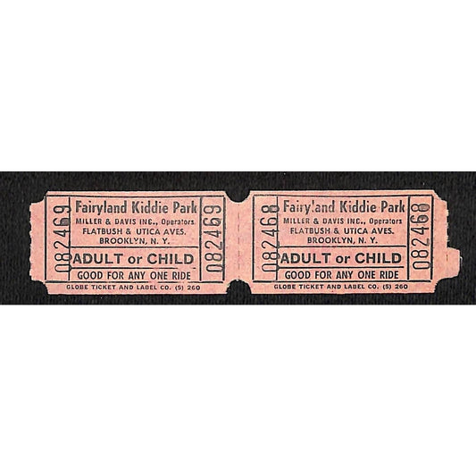 Fairyland Kiddie Park Brooklyn (1952-2002) Good For One Ride Tickets #082468-9