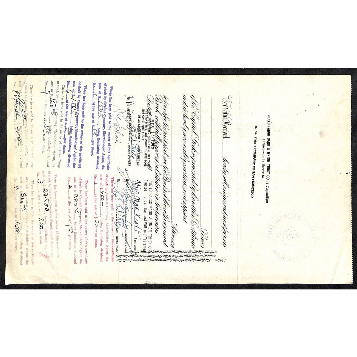 Central National Bank of Oakland 1922 Stock Certificate #1424 Very Scarce