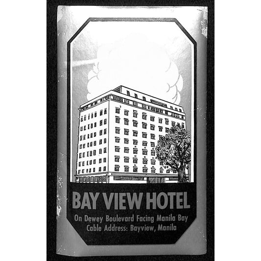 Bay View Hotel Manila / Manila Bay c1955-60's Luggage Label w/ Silver Ink (#2)