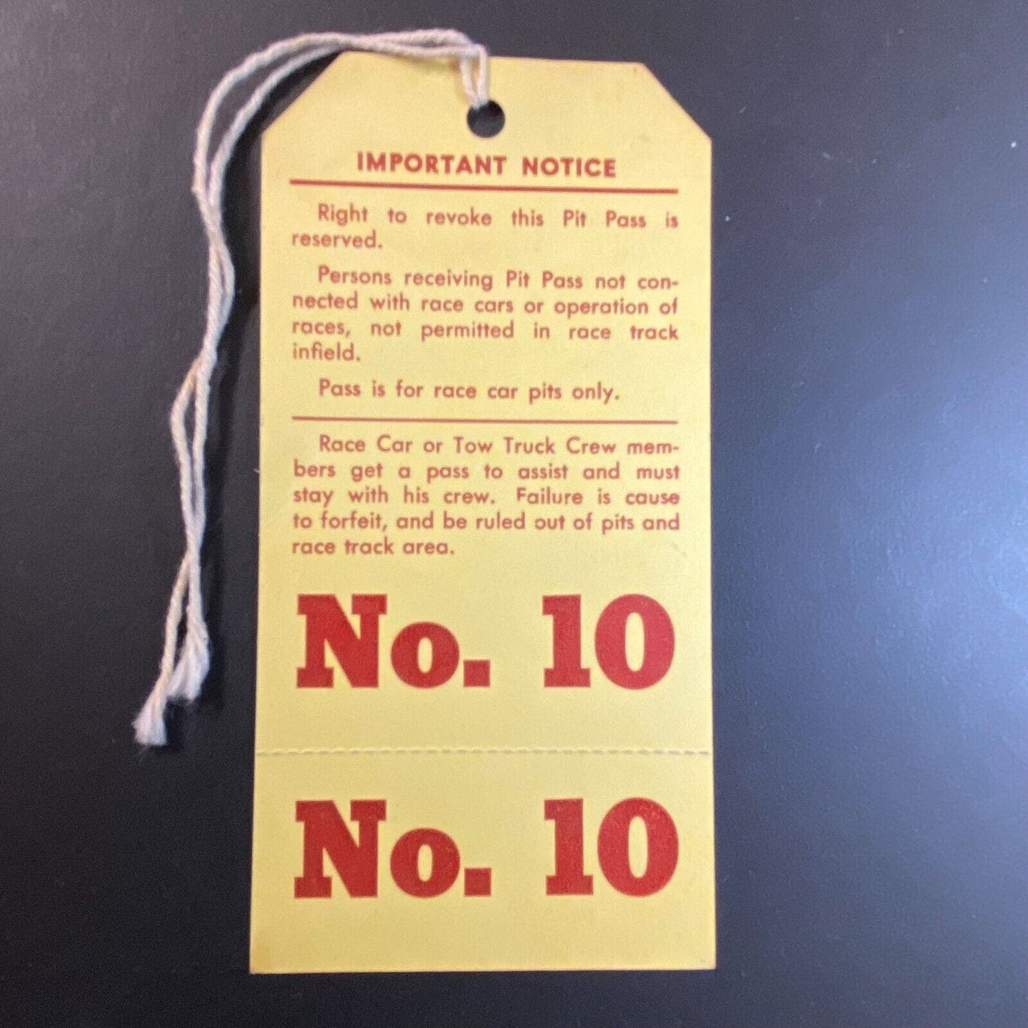 1958 Wisconsin State Fair Park USAC Auto Racing Pit Permit Pass w/ Return VGC