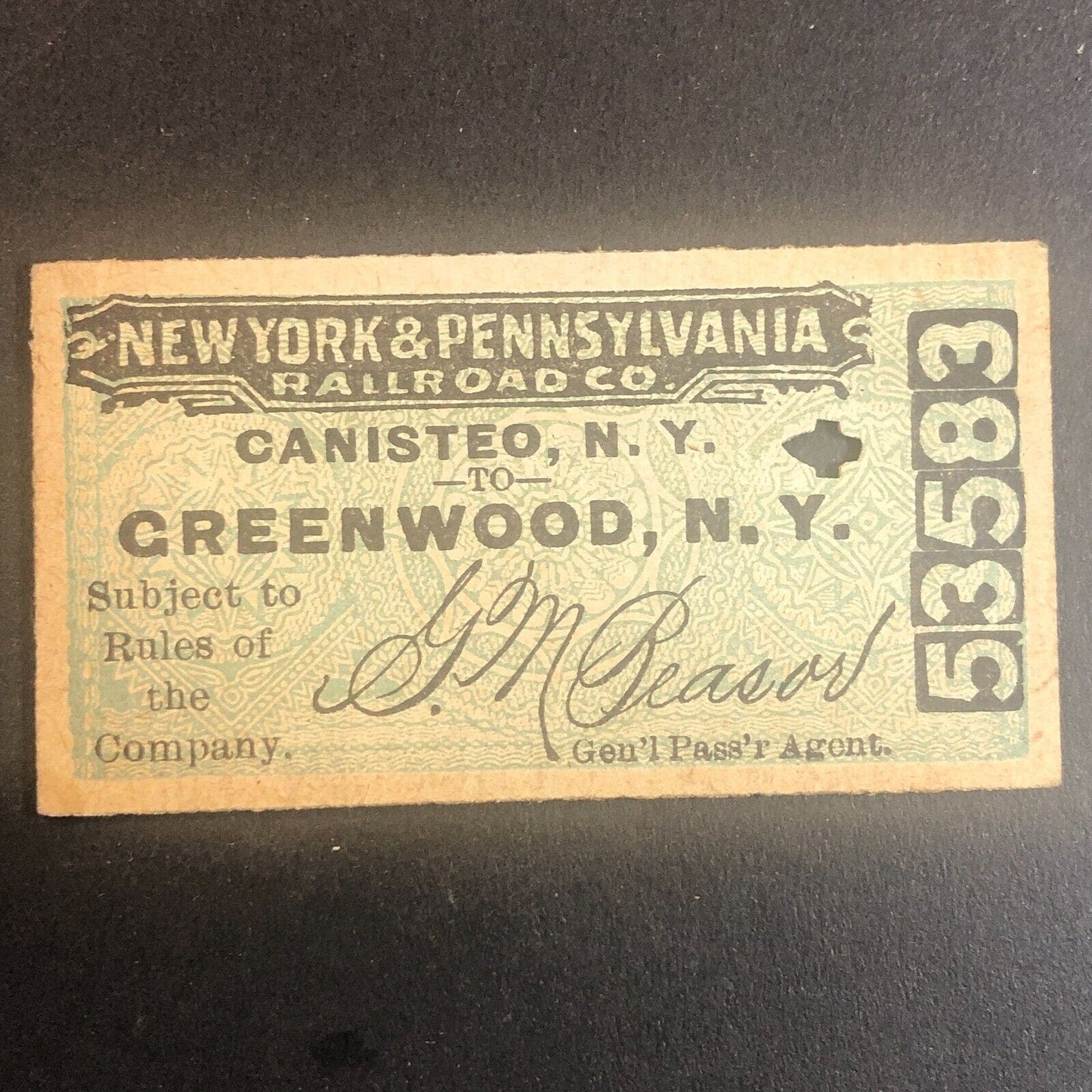 New York & Pennsylvania Railroad July 20 1917 Greenwood, NY Ticket #53583