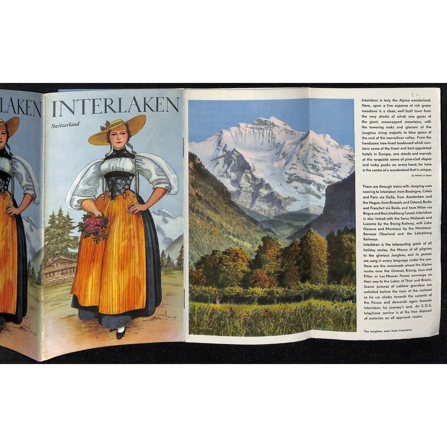 Interlaken Switzerland Tourist Guide Brochure w/ Fold-Out Map 1938 VGC