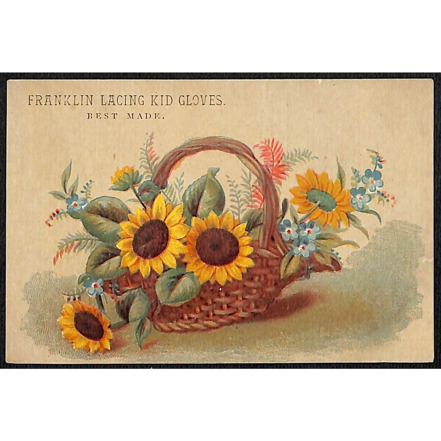 Franklin Lacing Kid Gloves Marshall Field Chicago Victorian Trade Card Sunflower