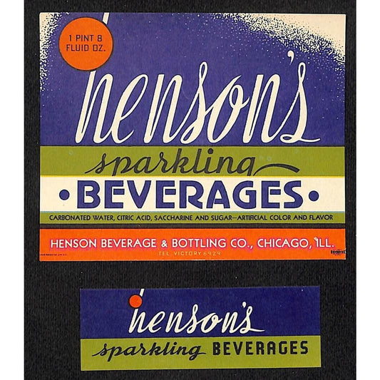 Henson's Sparkling Beverages Soda Label Set Chicago c1940's-50's
