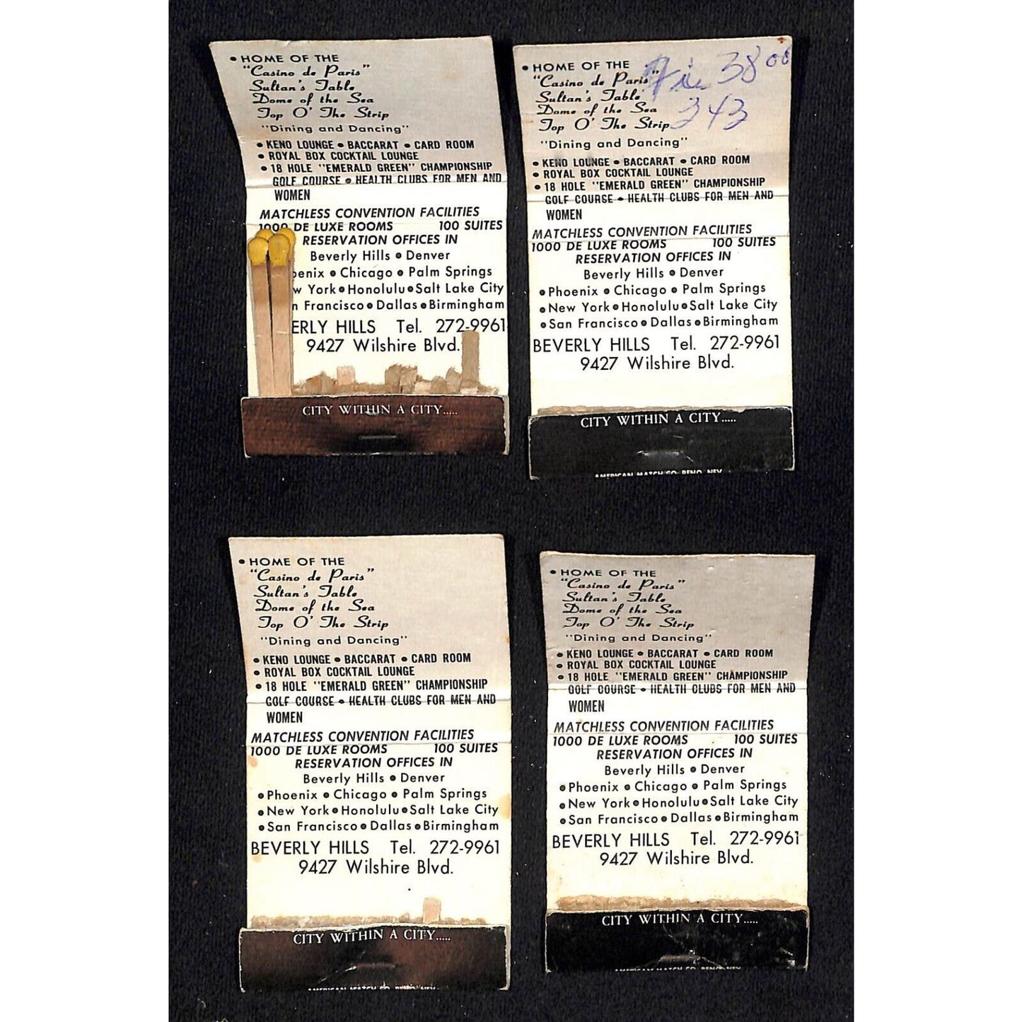 Aladdin Hotel Country Club Las Vegas c1974-80 4 Matchbook Covers Only