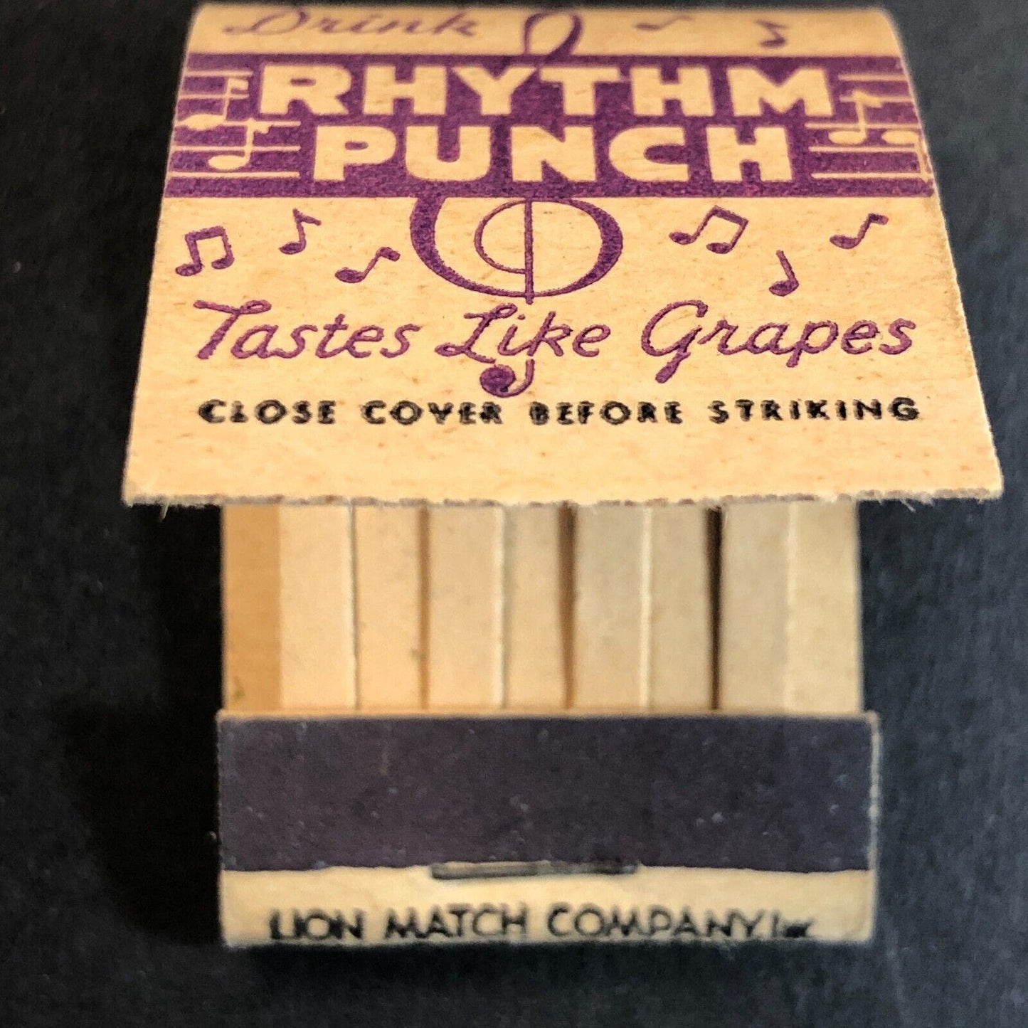 Drink Rhythm Punch "Tastes Like Grapes" Full Mini Matchbook VGC c1940's Scarce