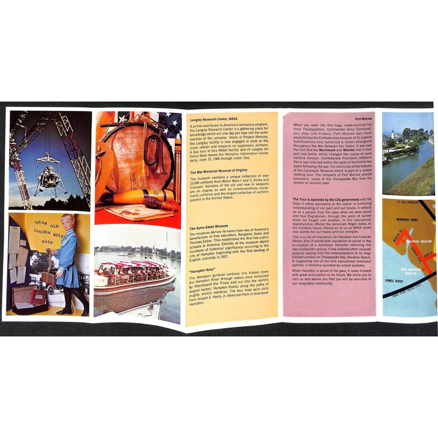 Motor Tour of Hampton, Virginia 1968 Bus Tour Fold-out Travel Brochure VGC